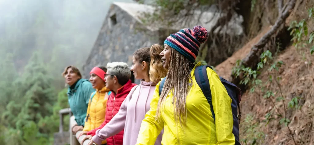 A group of women hiking together.