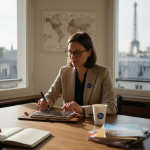 Advisor reviewing luxury travel itinerary in office