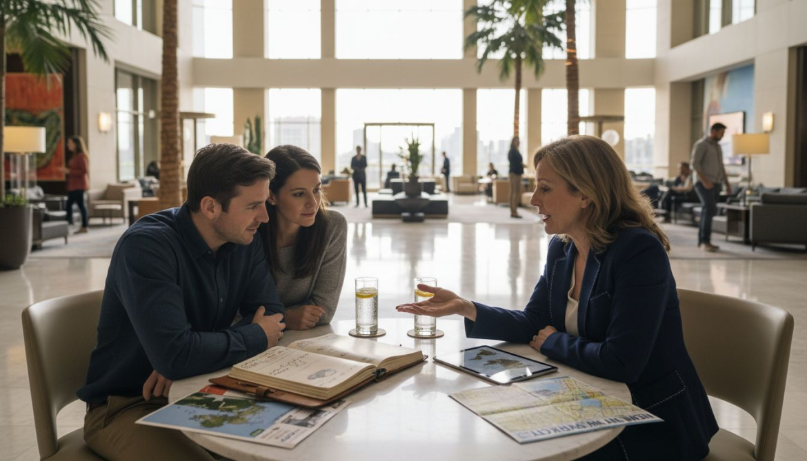 Travel advisor planning luxury trip with clients