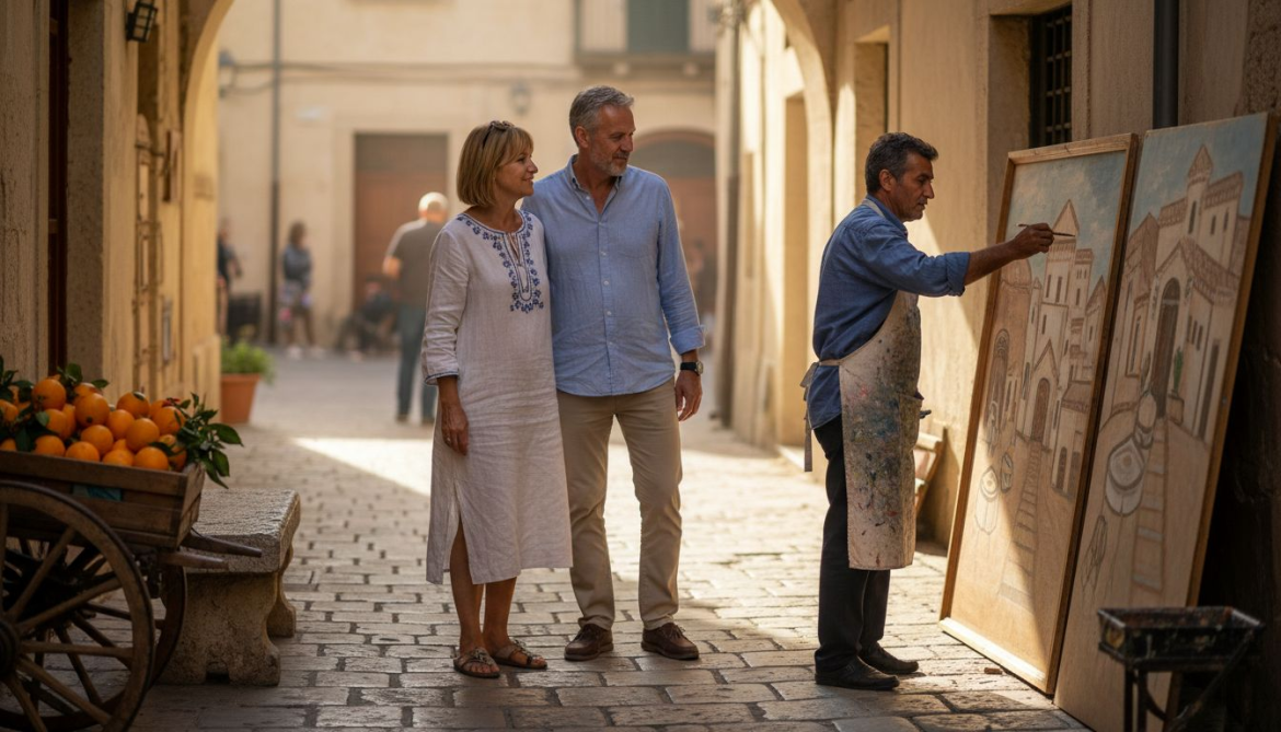 Couple explores immersive luxury travel scene