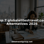 Travel consultant planning luxury trips in city office