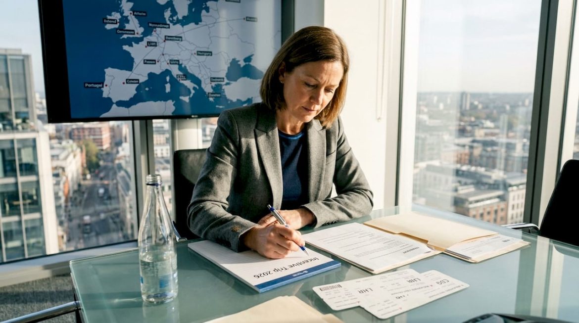 Executive planning incentive travel at desk