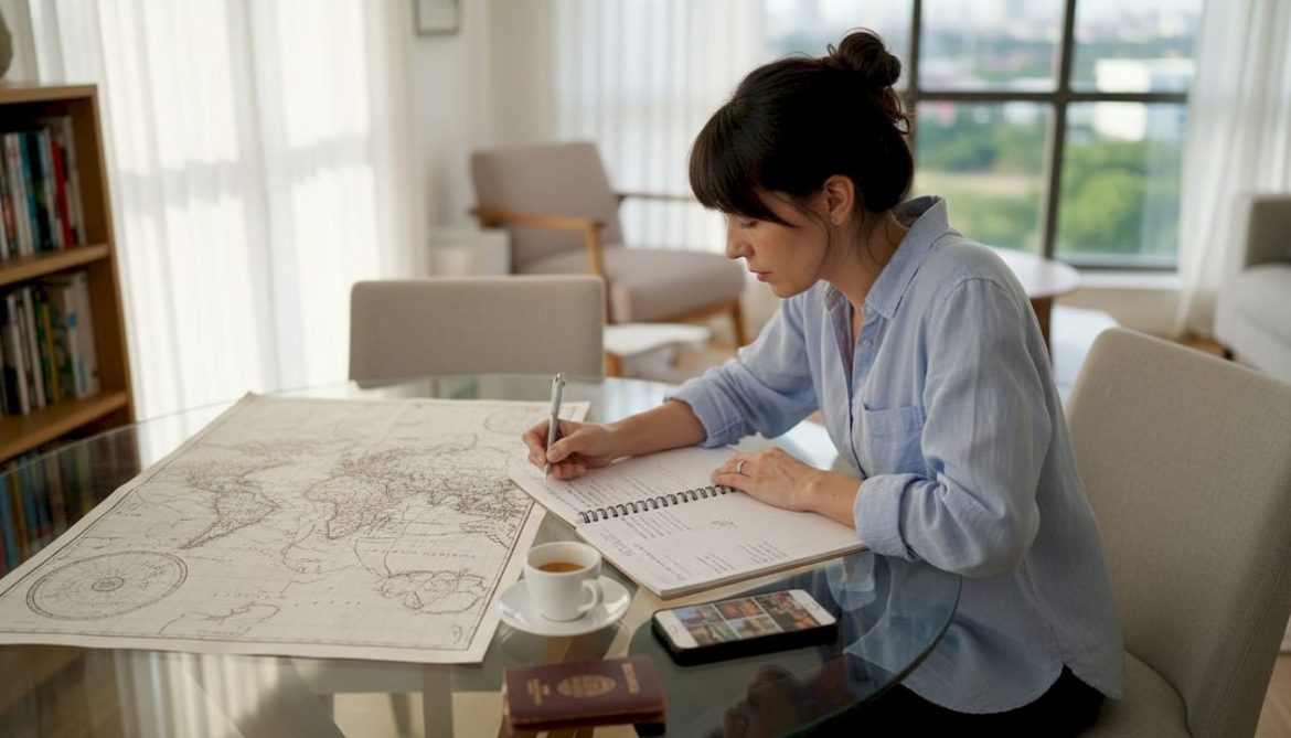 Travel consultant planning luxury honeymoon details