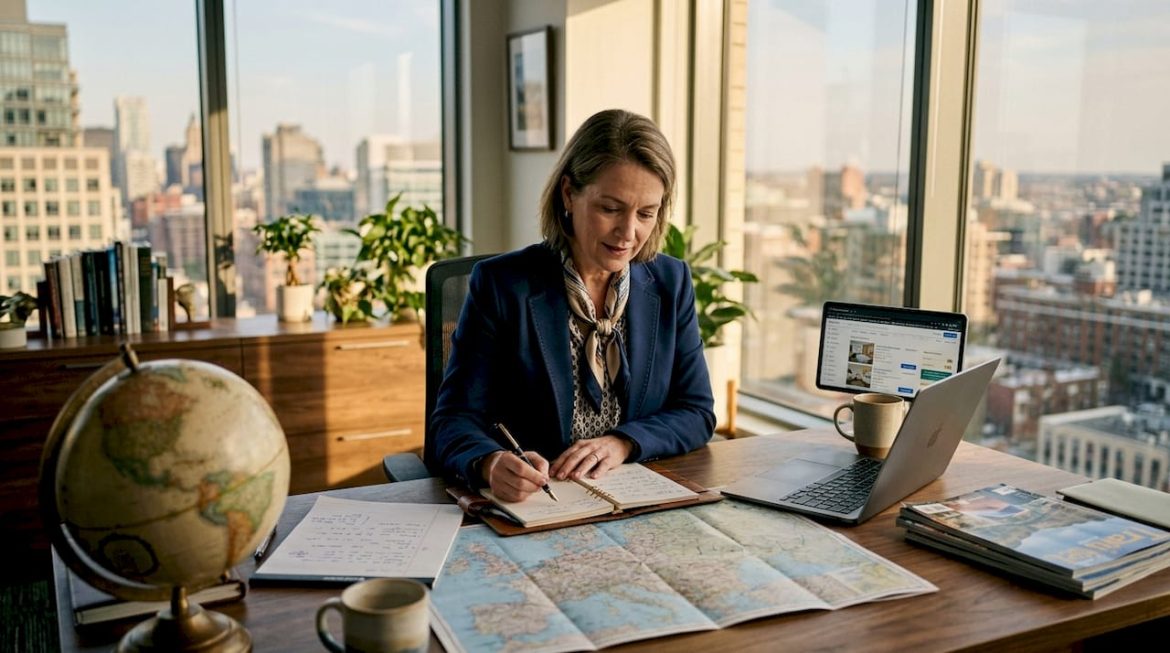 Travel advisor reviewing luxury trip plans