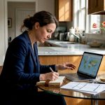 Travel advisor planning luxury journey at kitchen table