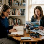 Travel advisor reviews itinerary with clients