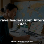 Travel advisor working at desk with maps and laptop