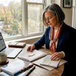 Travel advisor reviewing luxury itineraries at home