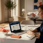 Traveler planning VIP vacation in bright apartment