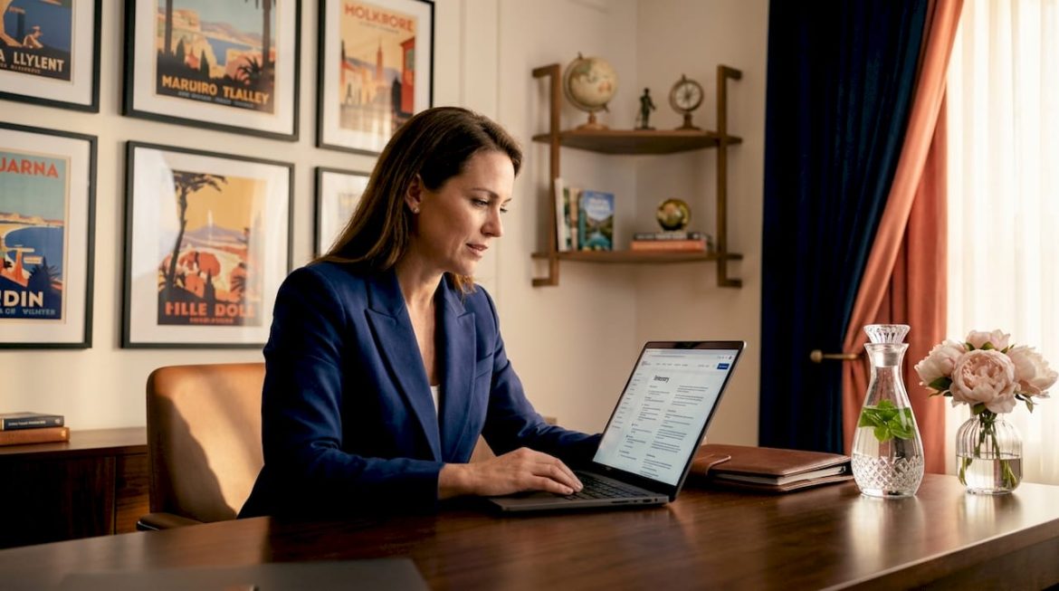 Travel concierge reviewing luxury travel itinerary