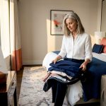 Traveler packing luxury cruise essentials in bedroom