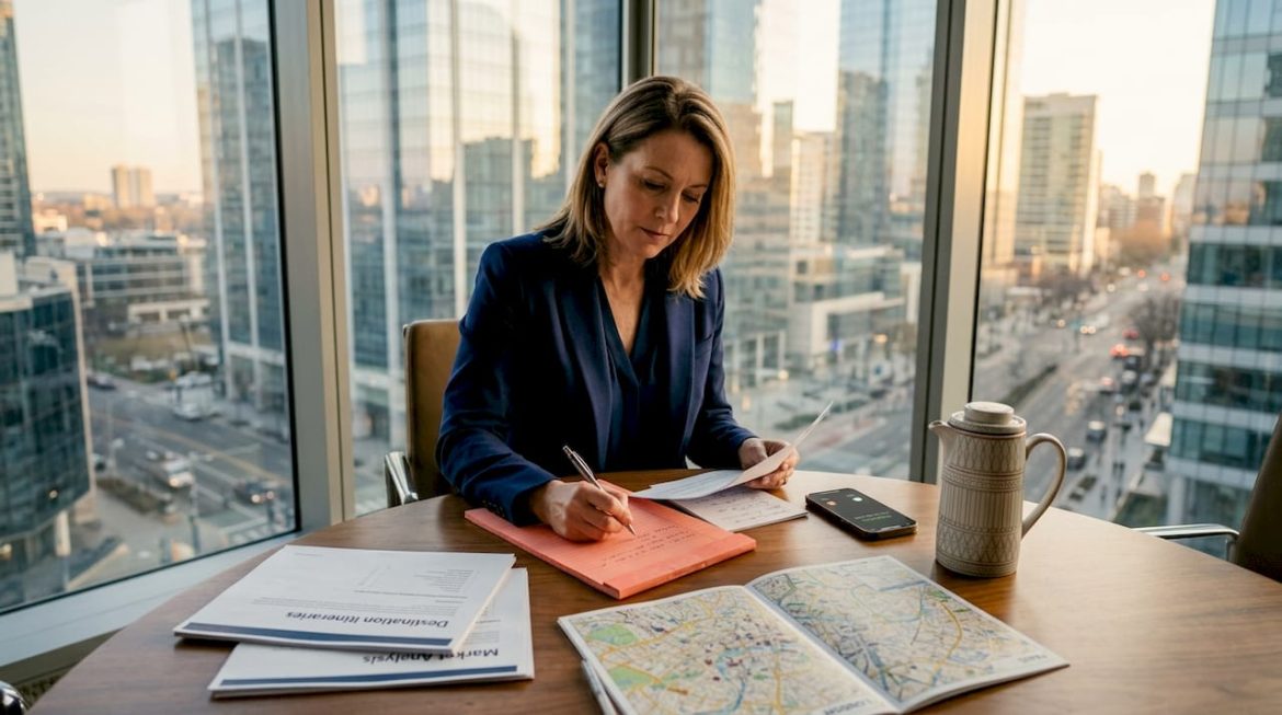 Manager reviewing city planning documents