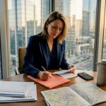 Manager reviewing city planning documents