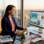Luxury travel agent planning in modern office