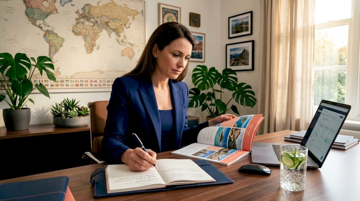 Luxury travel consultant planning itinerary