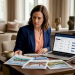 Woman planning travel in café