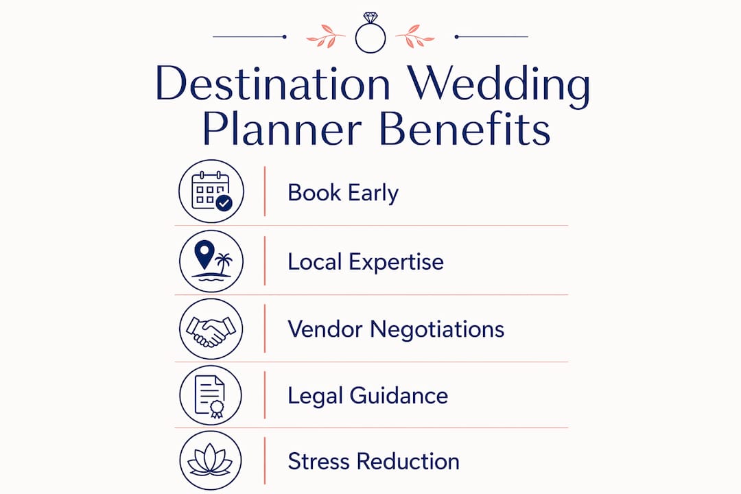 Infographic illustrating benefits of hiring destination wedding planner