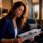 Luxury travel consultant reviewing itinerary in office