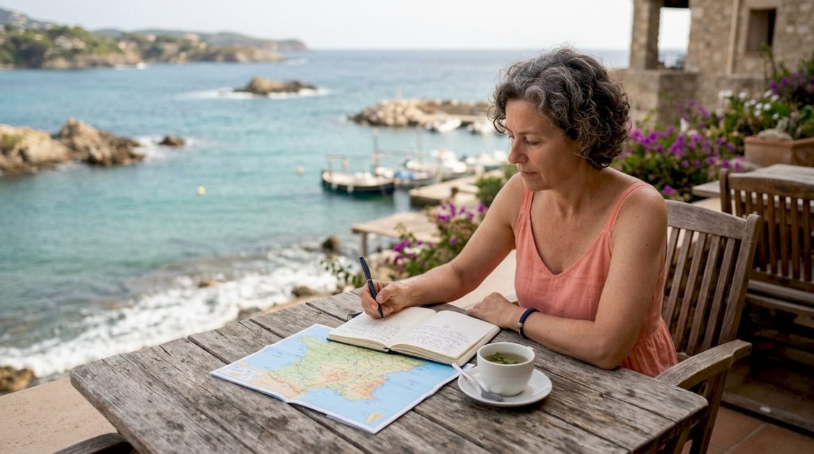 Woman planning Mediterranean cruise itinerary