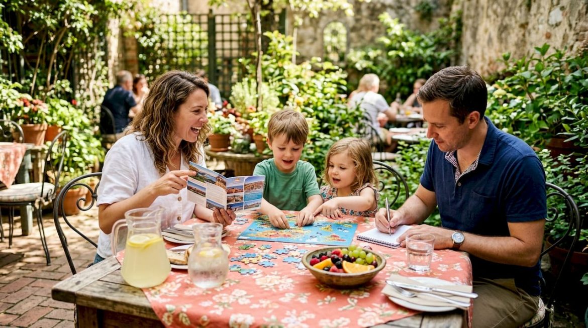 Family planning vacation at home table