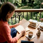 Woman planning milestone trip at glass desk