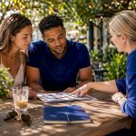 Couple consulting with honeymoon travel expert