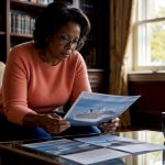 Woman reviewing cruise insurance documents at home