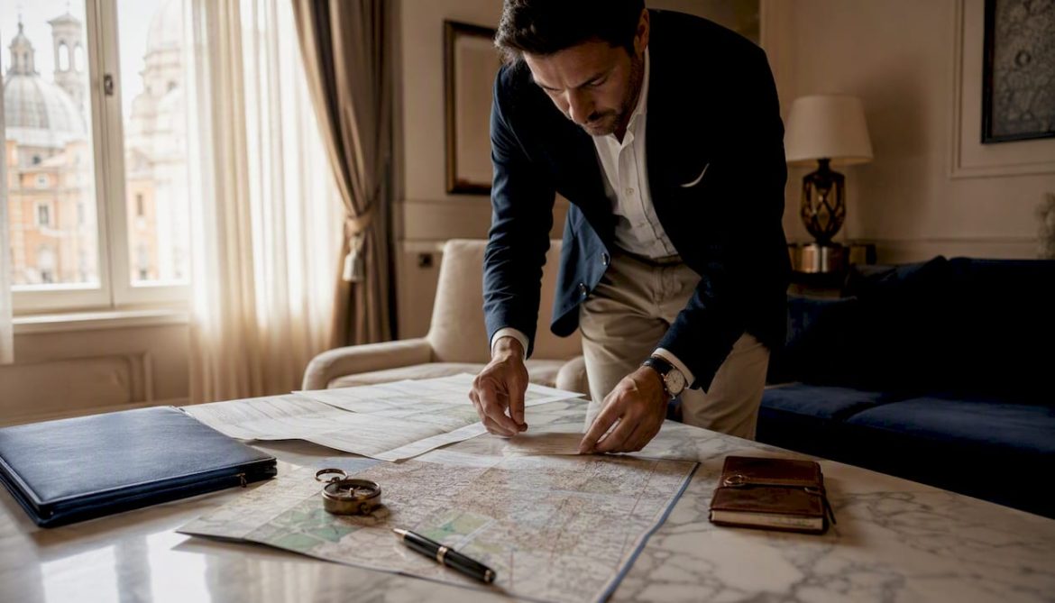 Guide arranging Rome tour maps and itinerary
