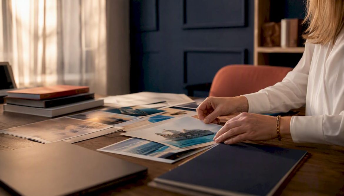 Travel advisor arranging cruise itinerary documents