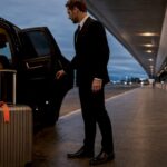 Chauffeur opening vehicle at airport arrivals