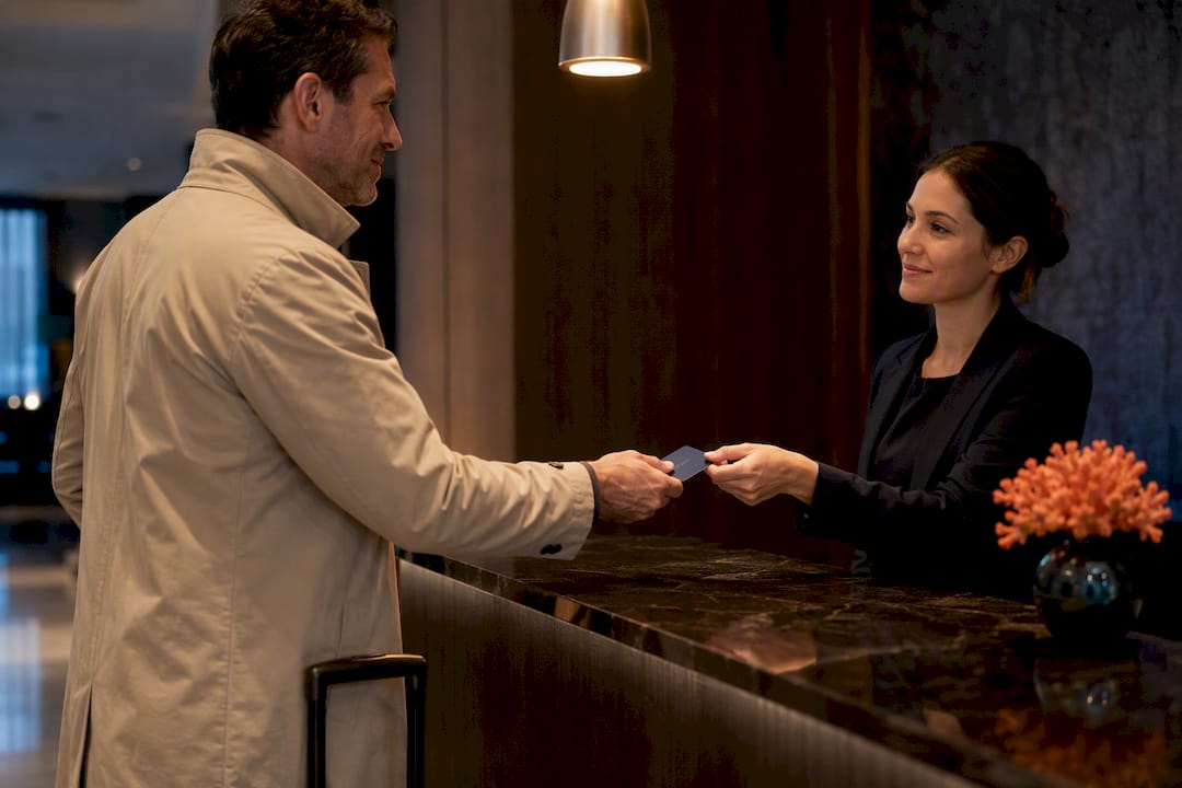 Private hotel concierge check-in interaction