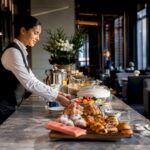 Elegant hotel club lounge breakfast setting