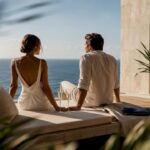 Couple relaxing on luxury hotel terrace
