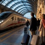 High-speed train arriving at Italian station