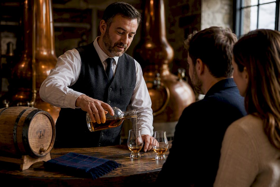 Whisky tasting beside Scottish distillery stills