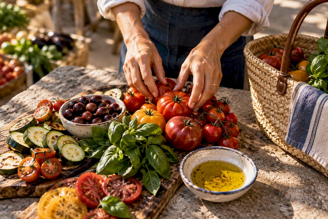 Fresh Provençal ingredients arranged for lunch