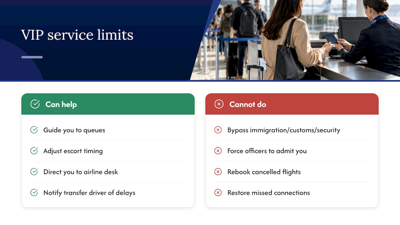 What VIP airport services can and cannot control