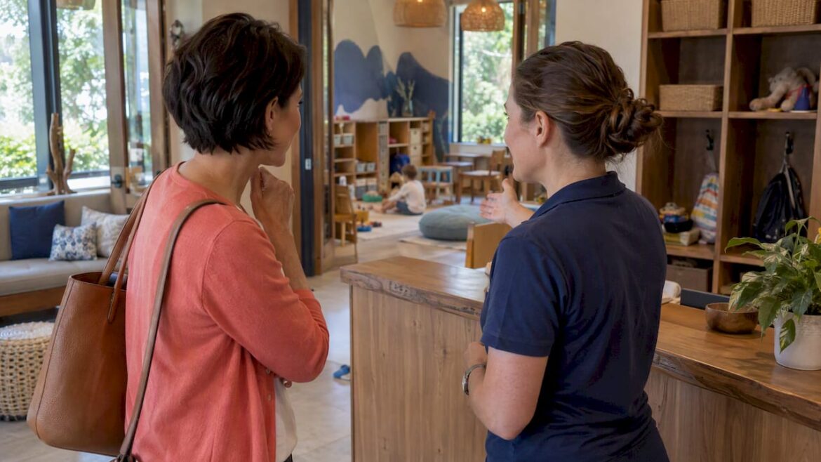 Parent evaluating a luxury resort kids club