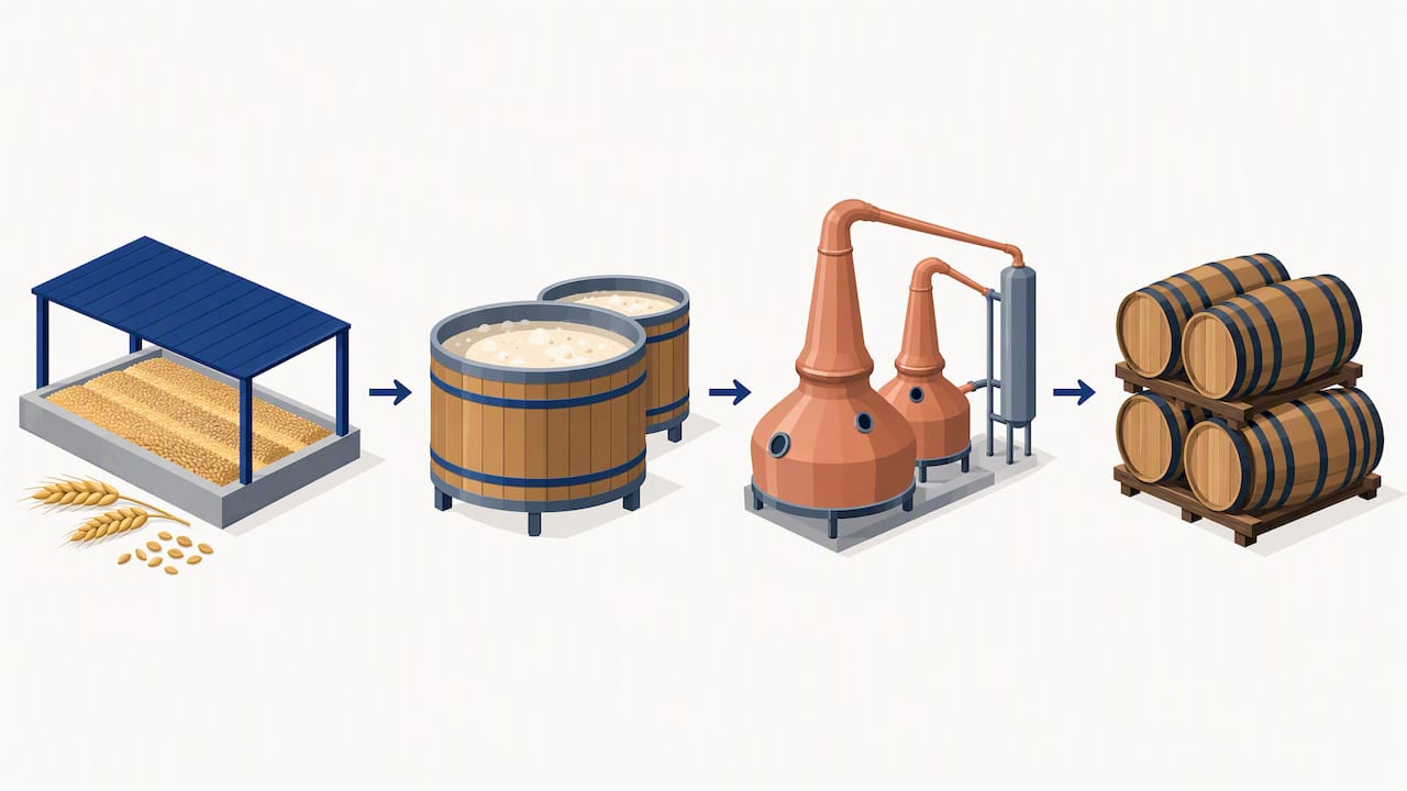 Four stages of Scotch whisky production