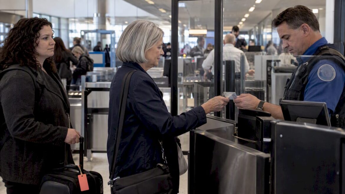 Traveler presenting REAL ID at airport checkpoint