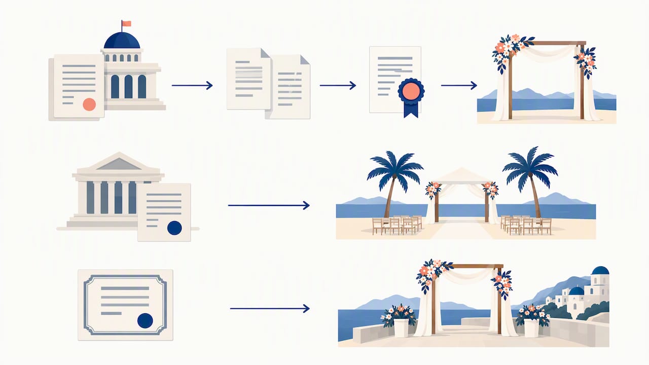 Illustrated comparison of three wedding legal routes