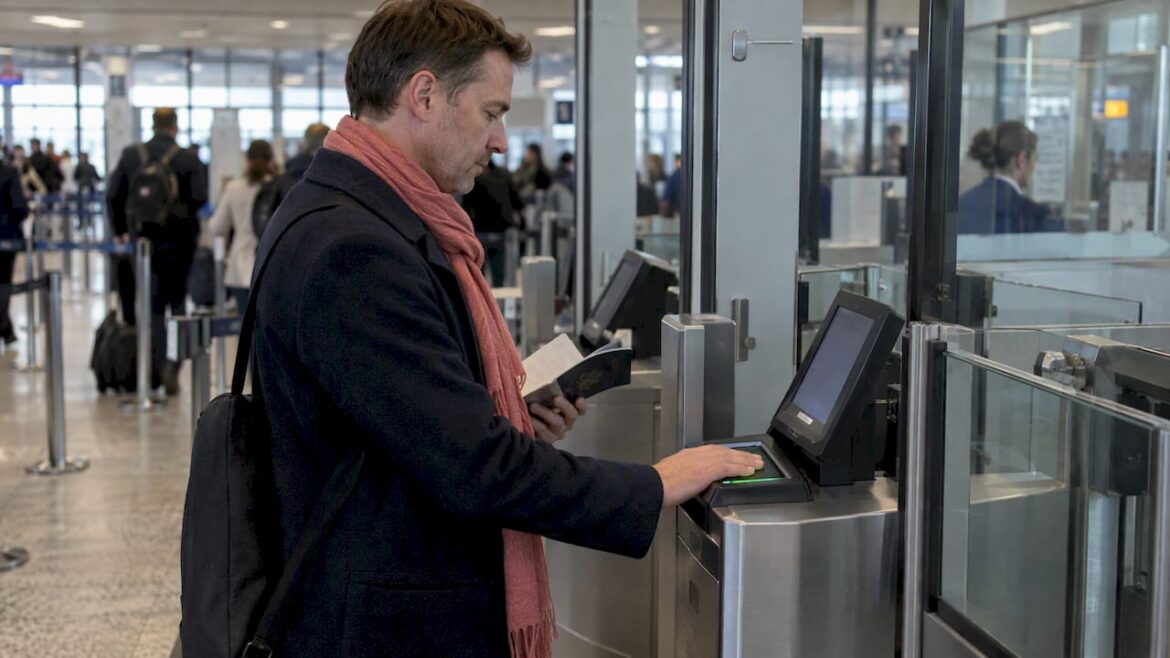 Traveler completes biometric check at airport
