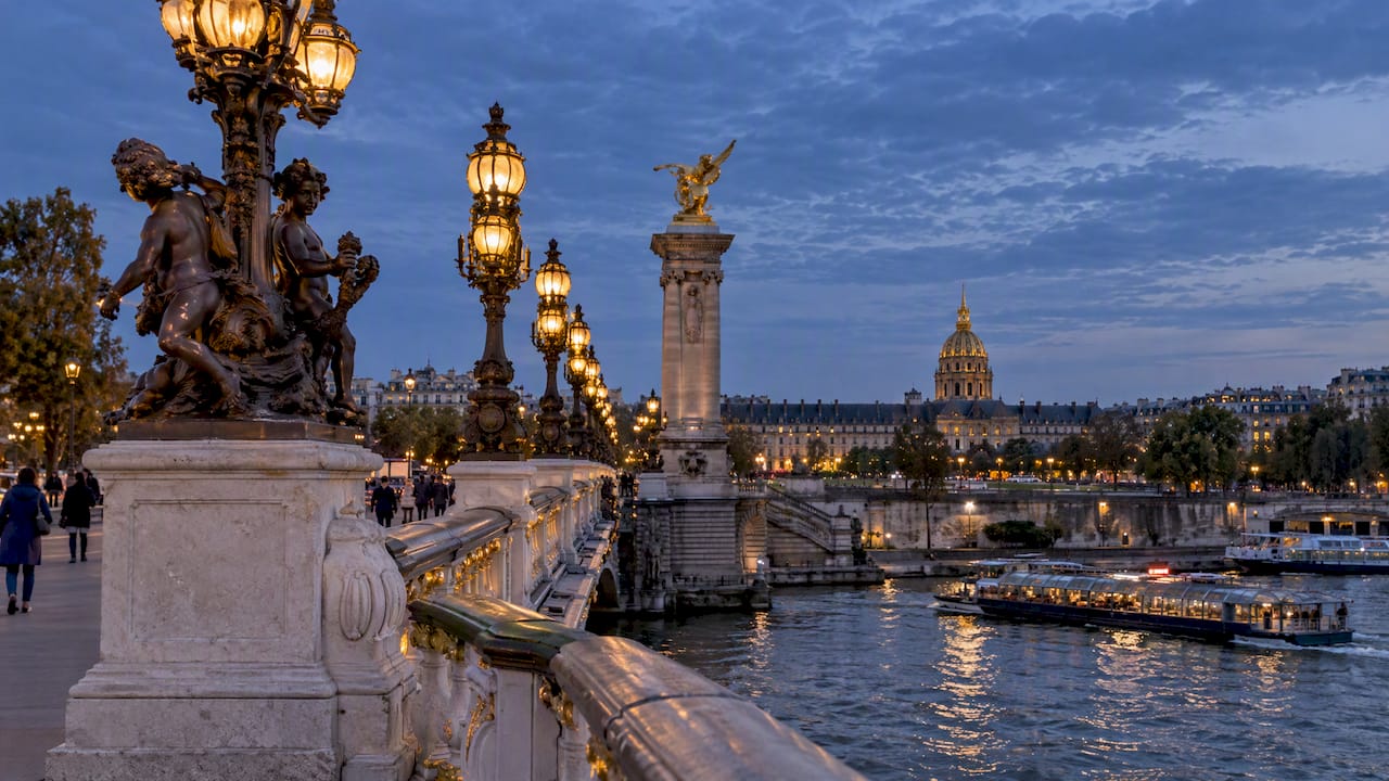 Pont Alexandre III lamps above the Seine