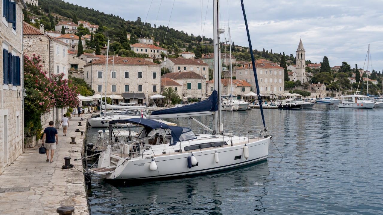 Private sailing yacht moored in a Dalmatian marina