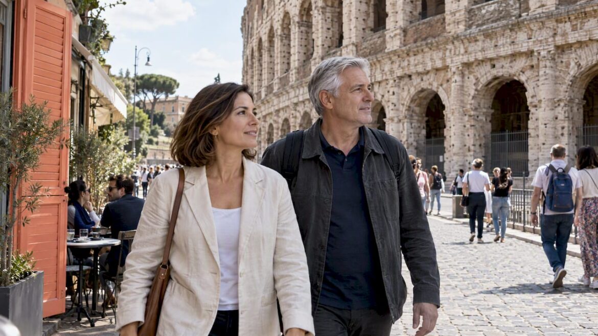 Visitors walking beside Rome’s Colosseum
